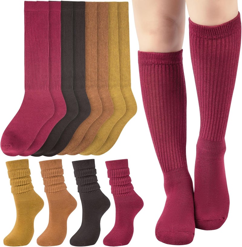 Socksfad Store Slouchy Boot Socks for Women, Soft Knit Scrunch Knee High Long Socks 4 Pairs 6-12 - Image 1